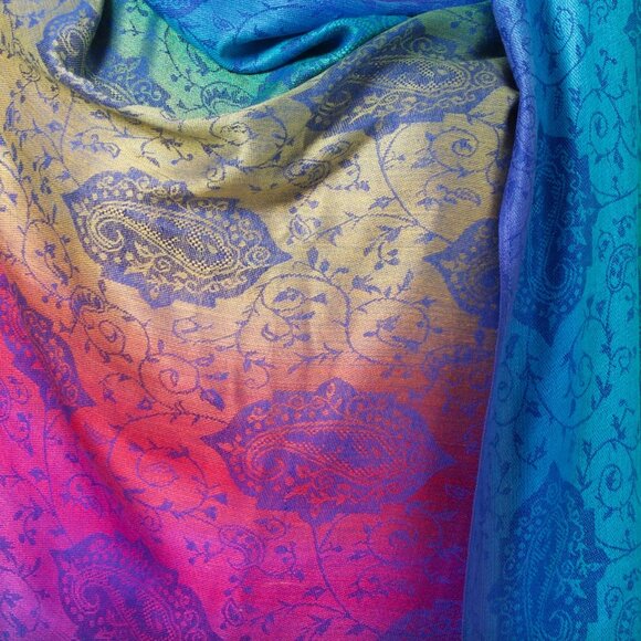 Rainbow Multi Color Bright Pashmina Shawl Wrap, Floral Wedding Scarves for women - Picture 1 of 5